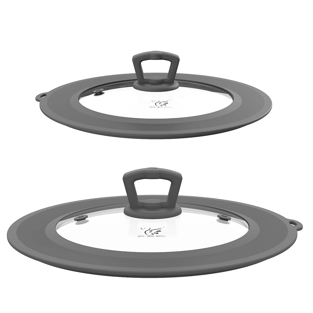 Set of 2 Vented Tempered Glass Universal Lid with Silicone, Light Grey T654