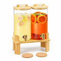 1.5 Gallon Glass Drink Dispenser with Wooden Stand I770625