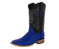 Blue Ostrich Quill Print Leather Square Toe Cowboy Boots H4559