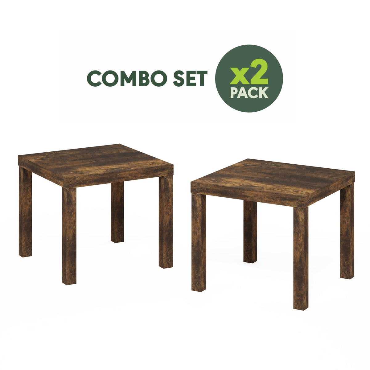 Rustic Brown Square Side Table Set of 2 S36396