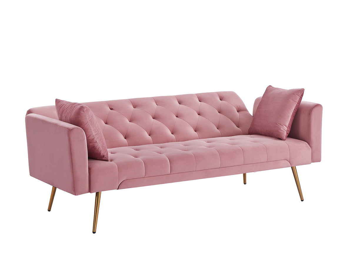 Pink Velvet Convertible Sleeper Sofa Bed X55087