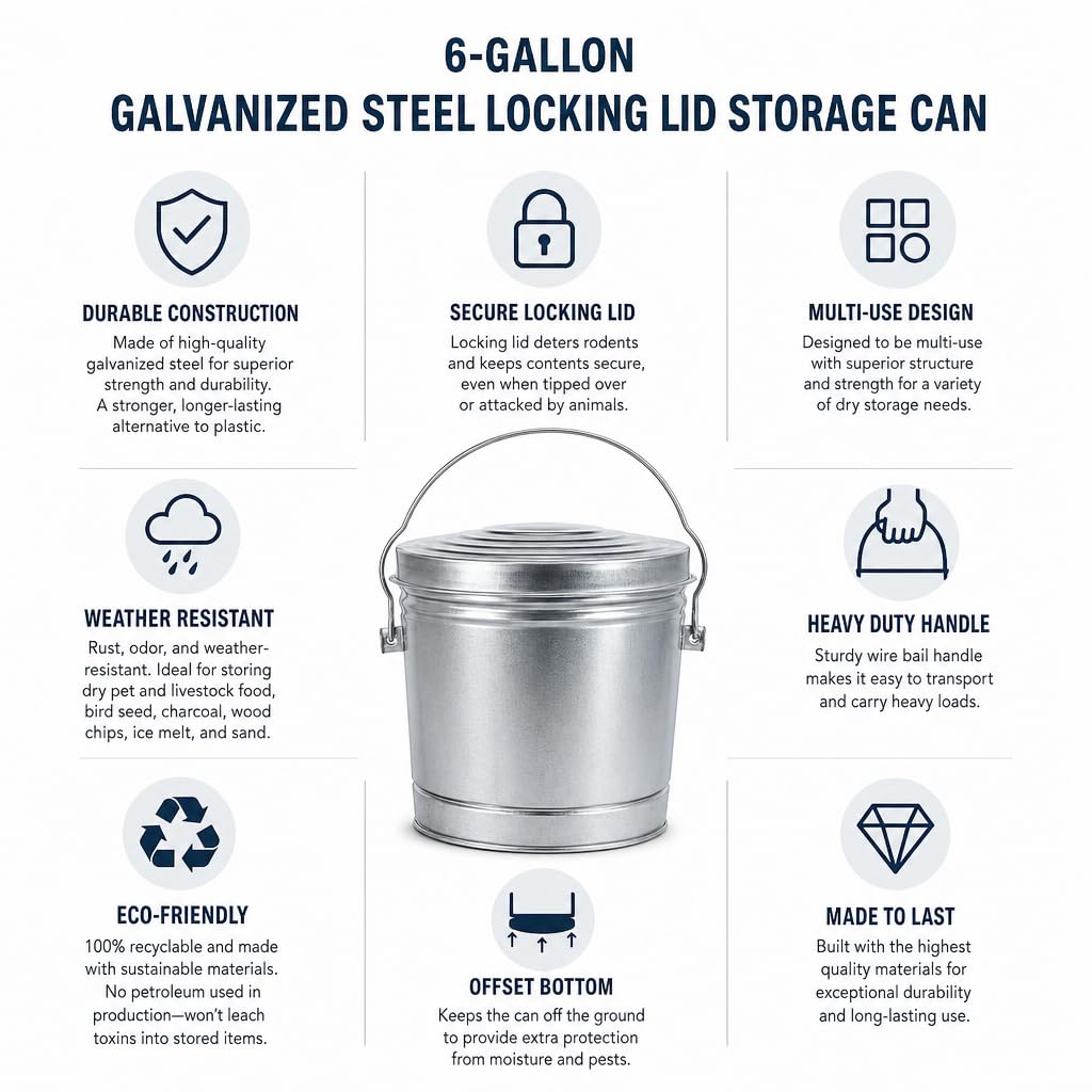 6 Gal Galvanized Steel Storage Can with Locking Lid F668752
