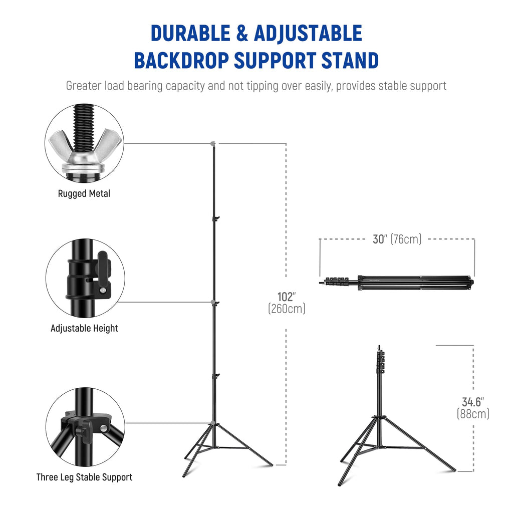 Adjustable Backdrop Stand Kit with 4 Crossbars, 6 Spring Clamps, 6 Backdrop Clips, 2 Sandbags, and Carrying Bag Y662390