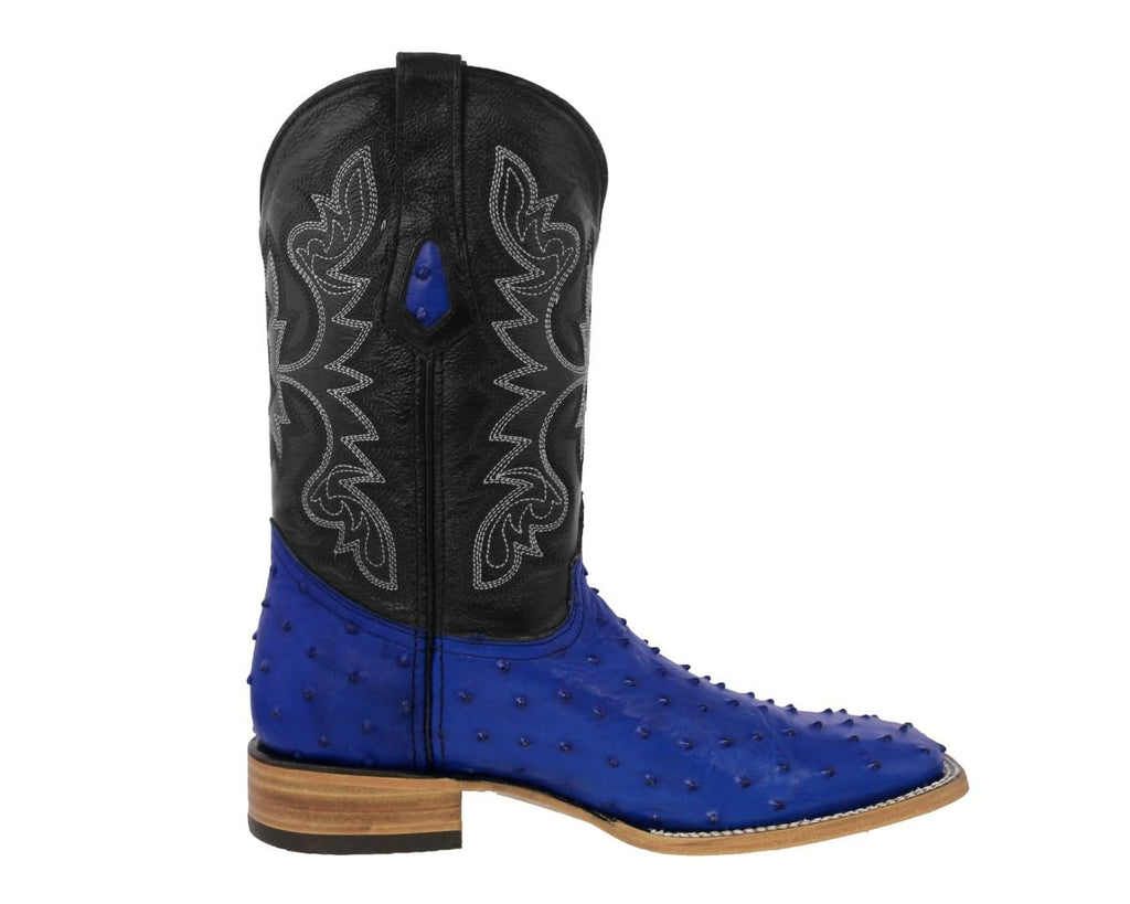 Blue Ostrich Quill Print Leather Square Toe Cowboy Boots H4559