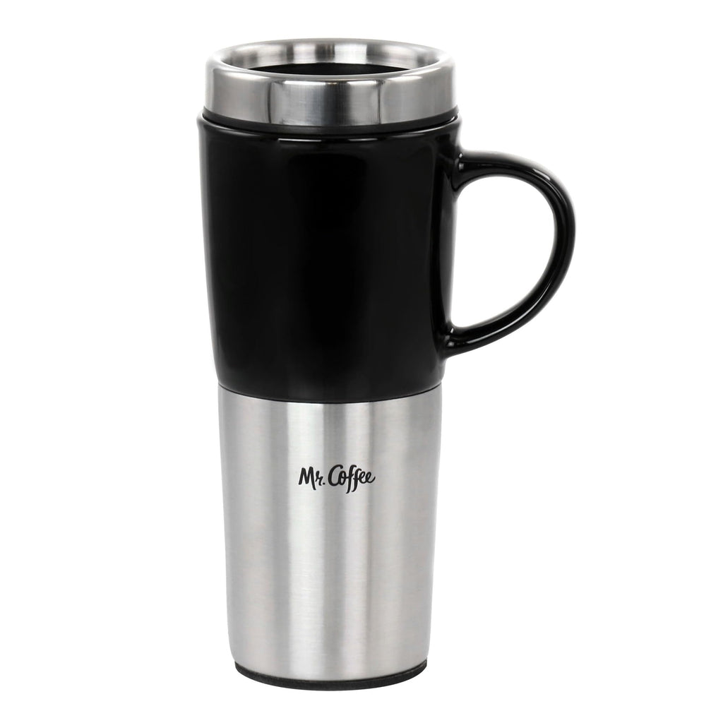 Stainless Steel Stoneware Travel Mug, 16 Oz, Black V637978