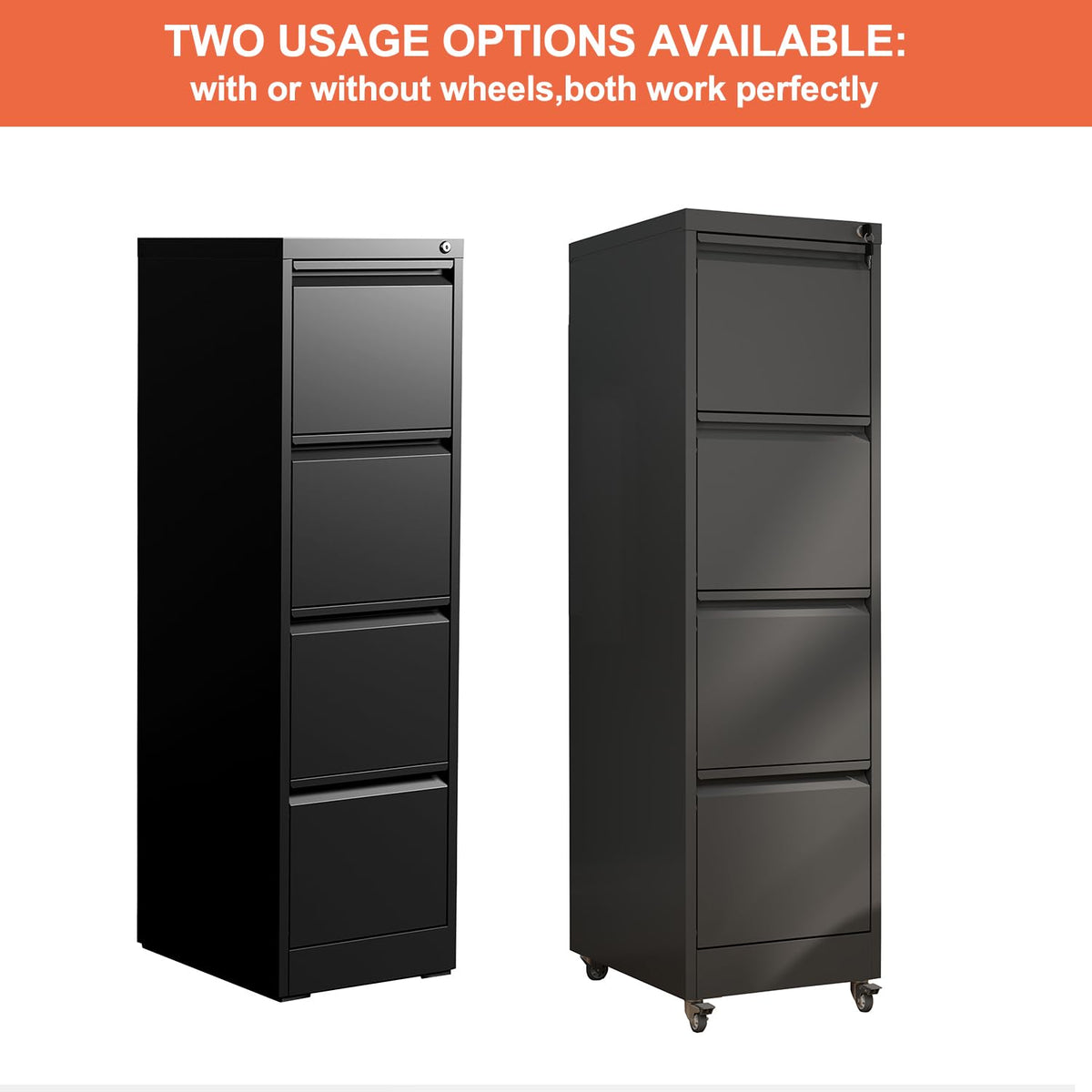 4 Drawer Black Metal File Cabinet with Lock V568494