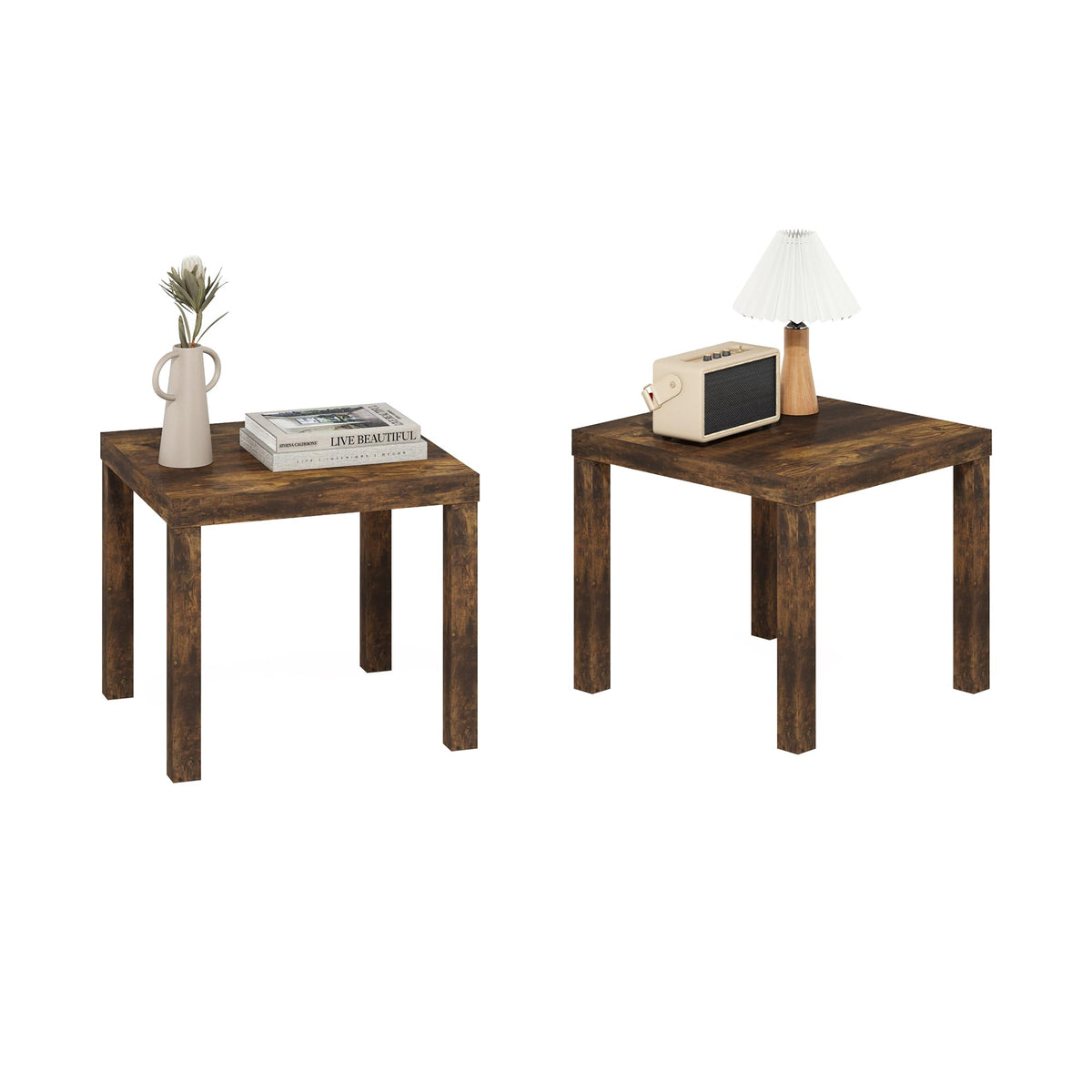 Rustic Brown Square Side Table Set of 2 S36396