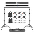 Adjustable Backdrop Stand Kit with 4 Crossbars, 6 Spring Clamps, 6 Backdrop Clips, 2 Sandbags, and Carrying Bag Y662390