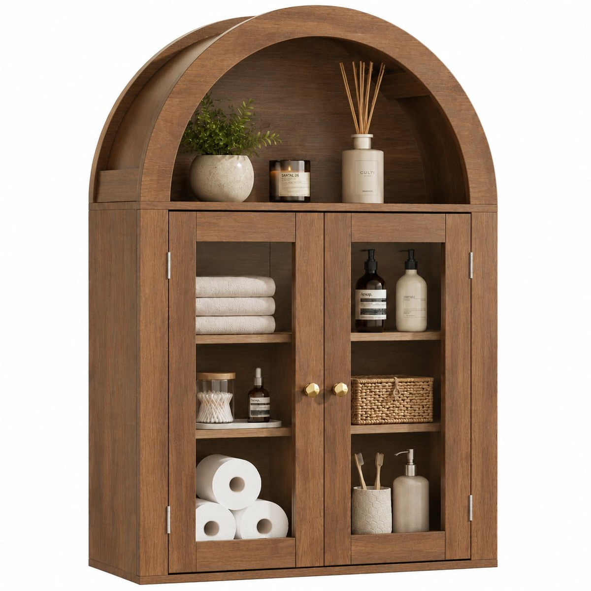 Wall Mount Medicine Cabinet with Glass Doors and Adjustable Shelves U5644