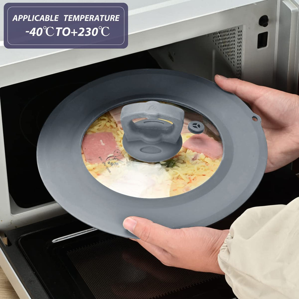 Set of 2 Vented Tempered Glass Universal Lid with Silicone, Light Grey T654