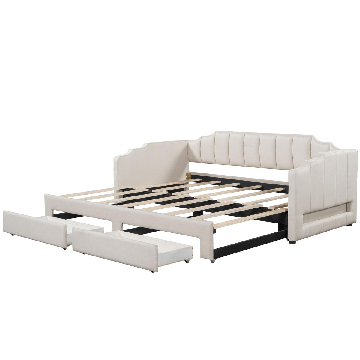 Twin XL to King Size Upholstered Daybed with Trundle and 2 Storage Drawers M223
