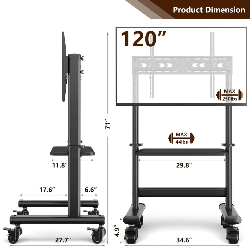 Mobile TV Cart Rolling TV Stand with Wheels for 55-120" TVs V25828