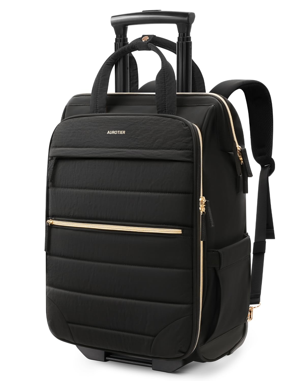 Black Rolling Puffer Backpack with Wheels Z792