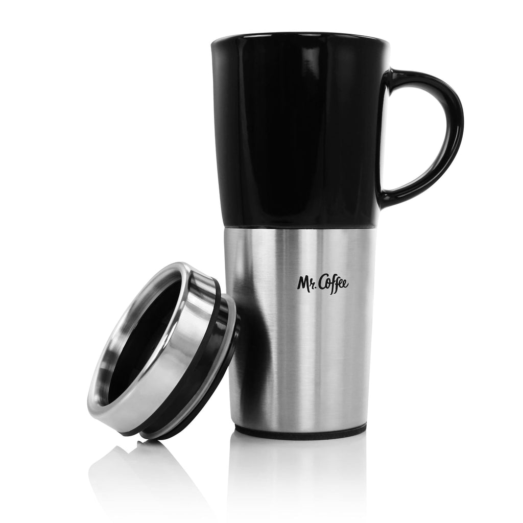 Stainless Steel Stoneware Travel Mug, 16 Oz, Black V637978