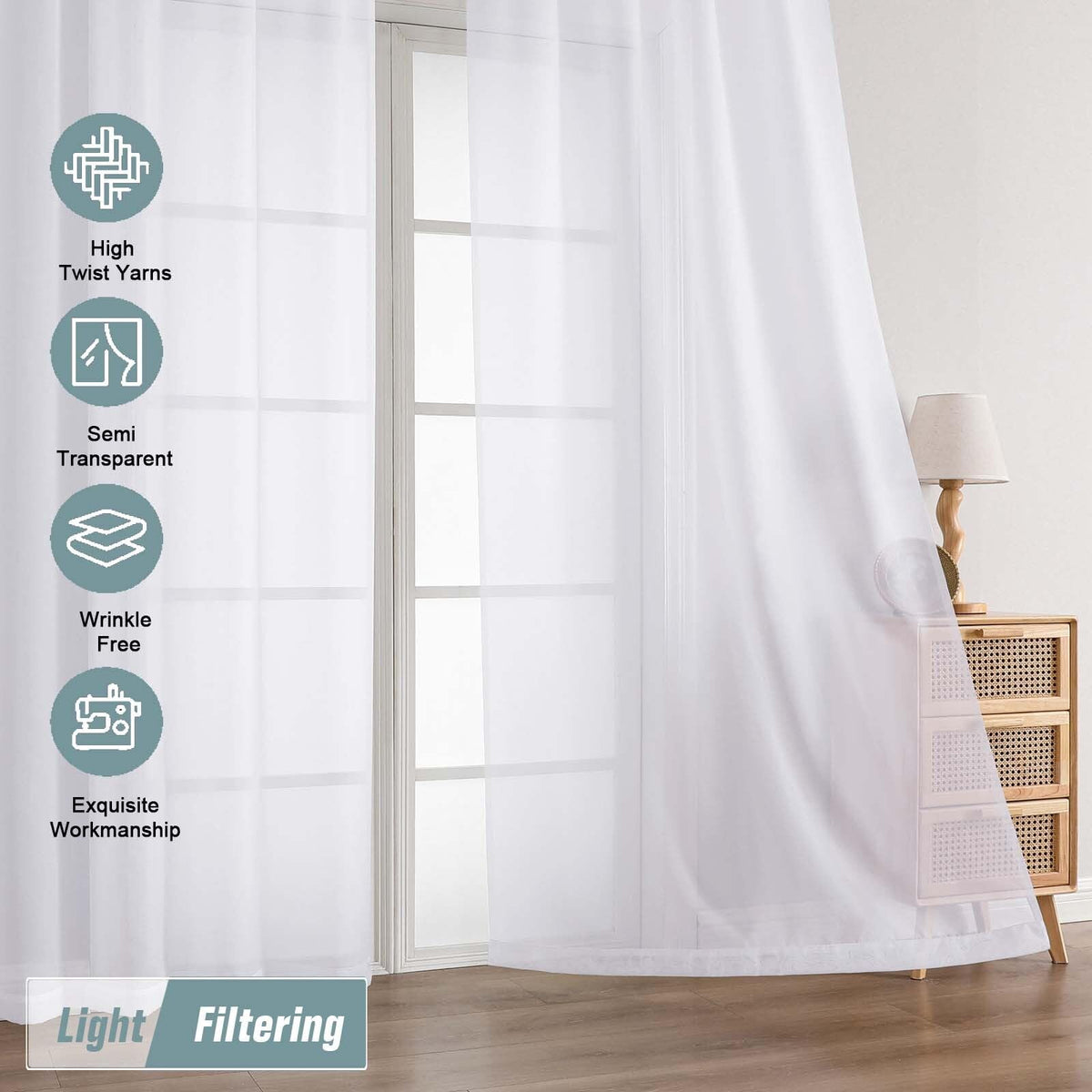 Extra Wide Sheer White Curtains 84 Inches Long 2 Panels F856