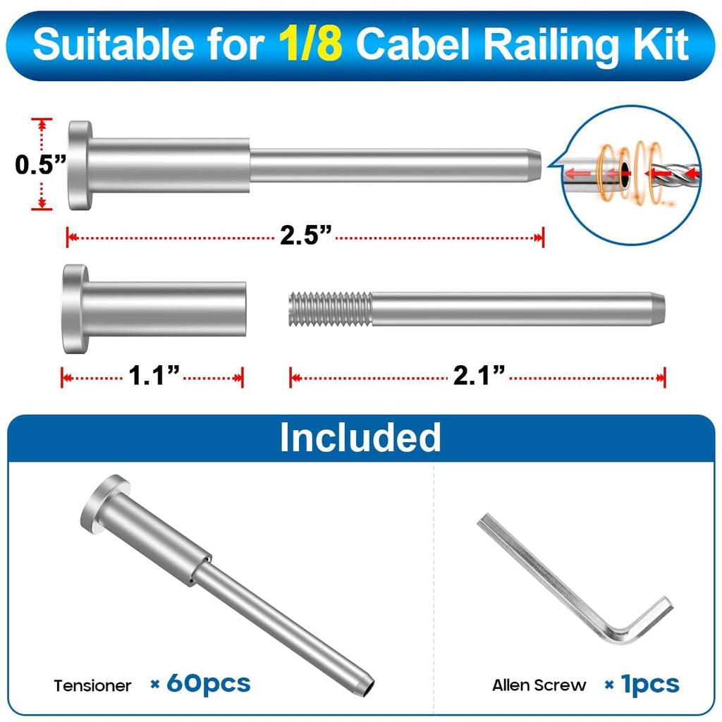 60 Pack T316 Stainless Steel 1/8" Cable Railing Kit N546