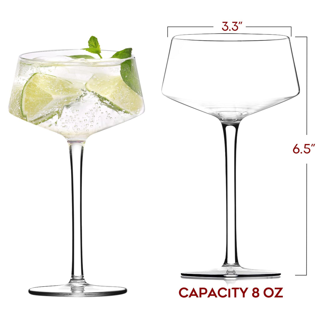 Martini Glasses Set of 6, 8Oz Hand Blown Crystal Cocktail Glasses O787