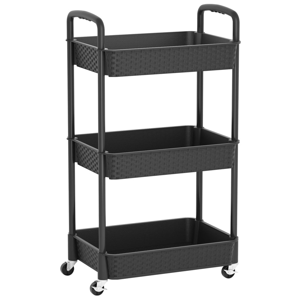 3-Tier Plastic Rolling Utility Cart with Handle K8404