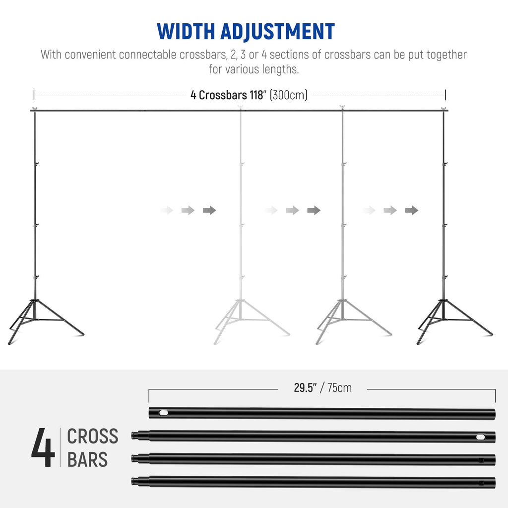 Adjustable Backdrop Stand Kit with 4 Crossbars, 6 Spring Clamps, 6 Backdrop Clips, 2 Sandbags, and Carrying Bag Y662390