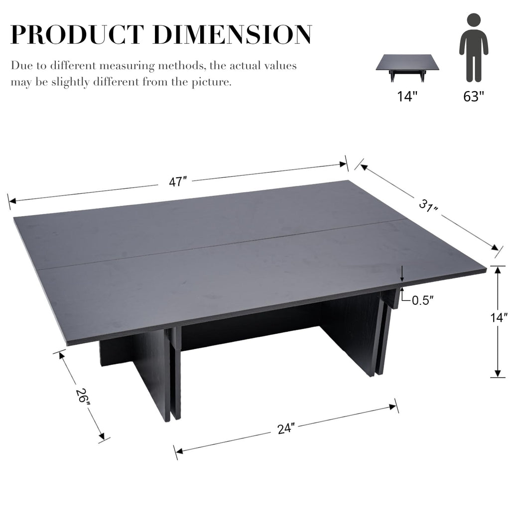48" Rustic Wood Coffee Table with Geometric Base T87469