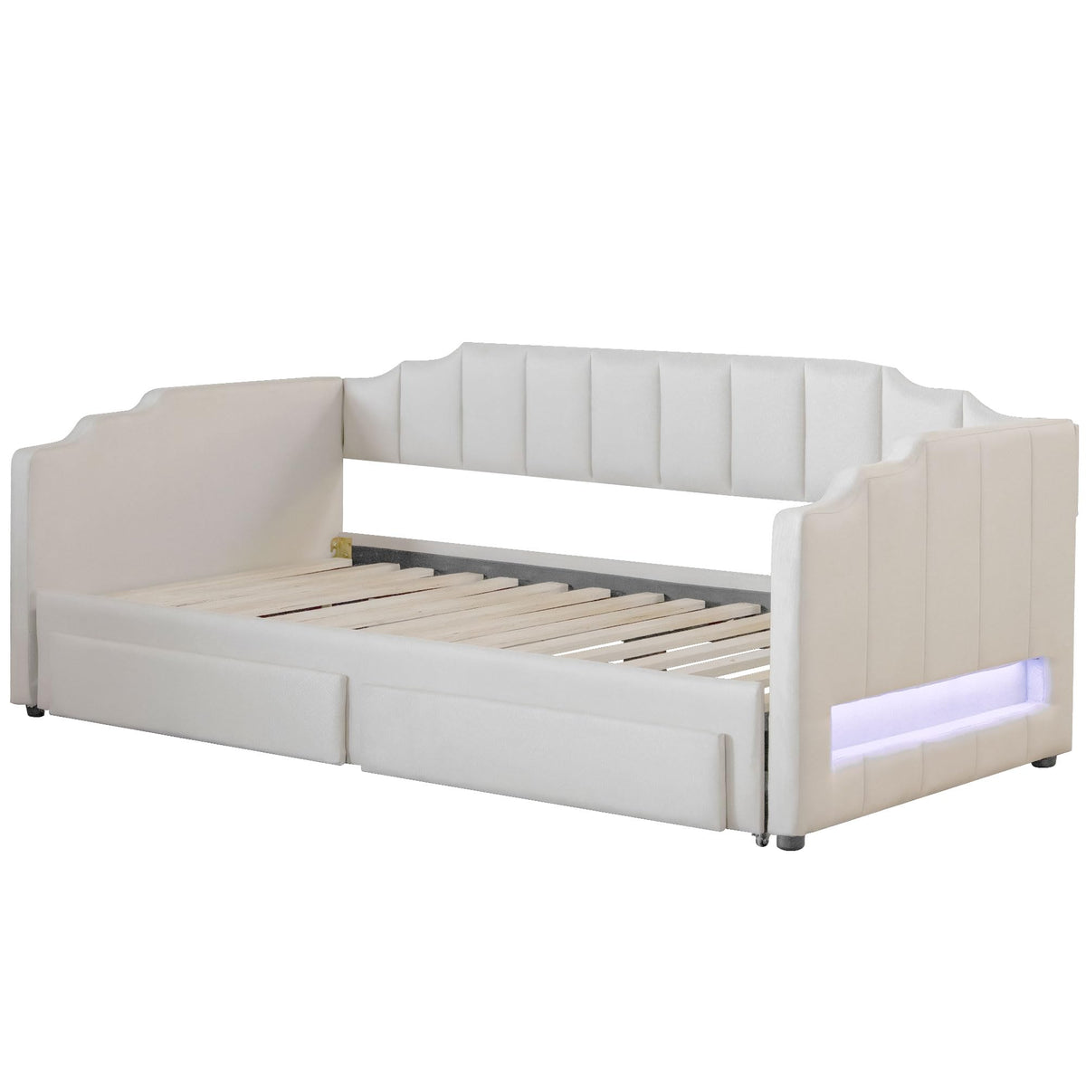 Twin XL to King Size Upholstered Daybed with Trundle and 2 Storage Drawers M223