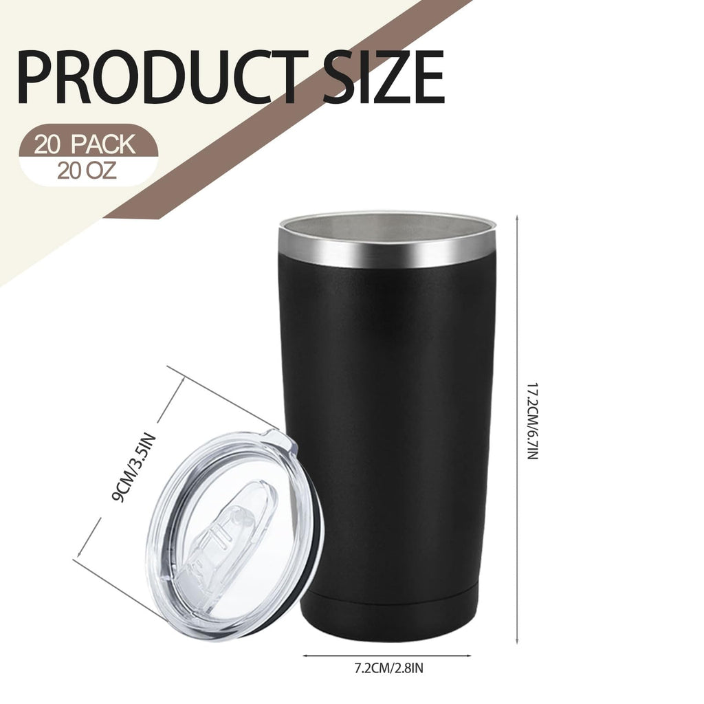20 Pack Stainless Steel Insulated Tumbler 20oz Black H57932