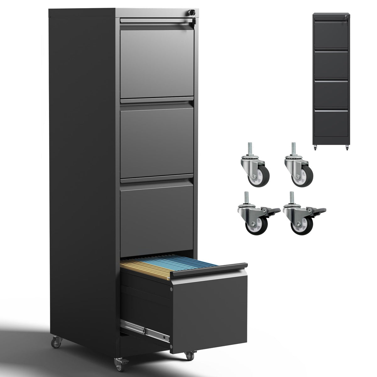 4 Drawer Black Metal File Cabinet with Lock V568494
