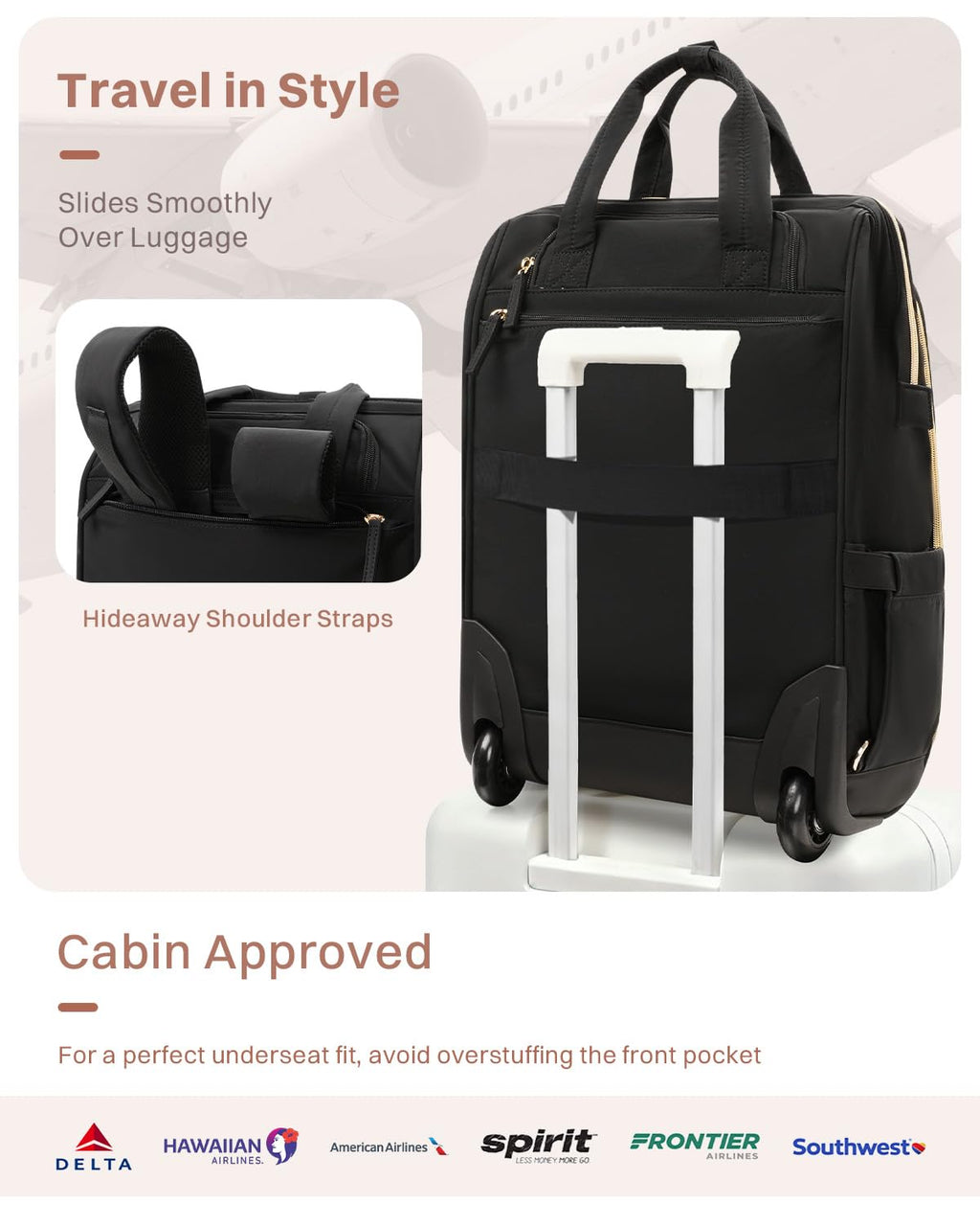 Black Rolling Puffer Backpack with Wheels Z792