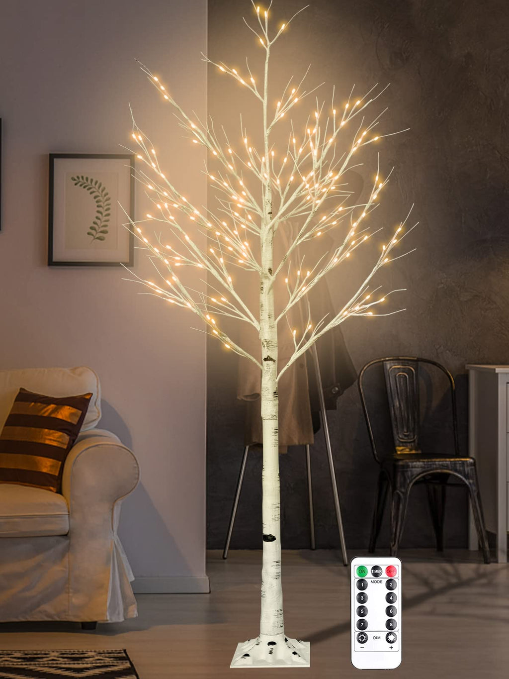 6FT Lighted Birch Tree with 160 LEDs Warm White Lights U8932
