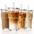 20oz Ribbed Glass Cups with Lids and Straws R5672
