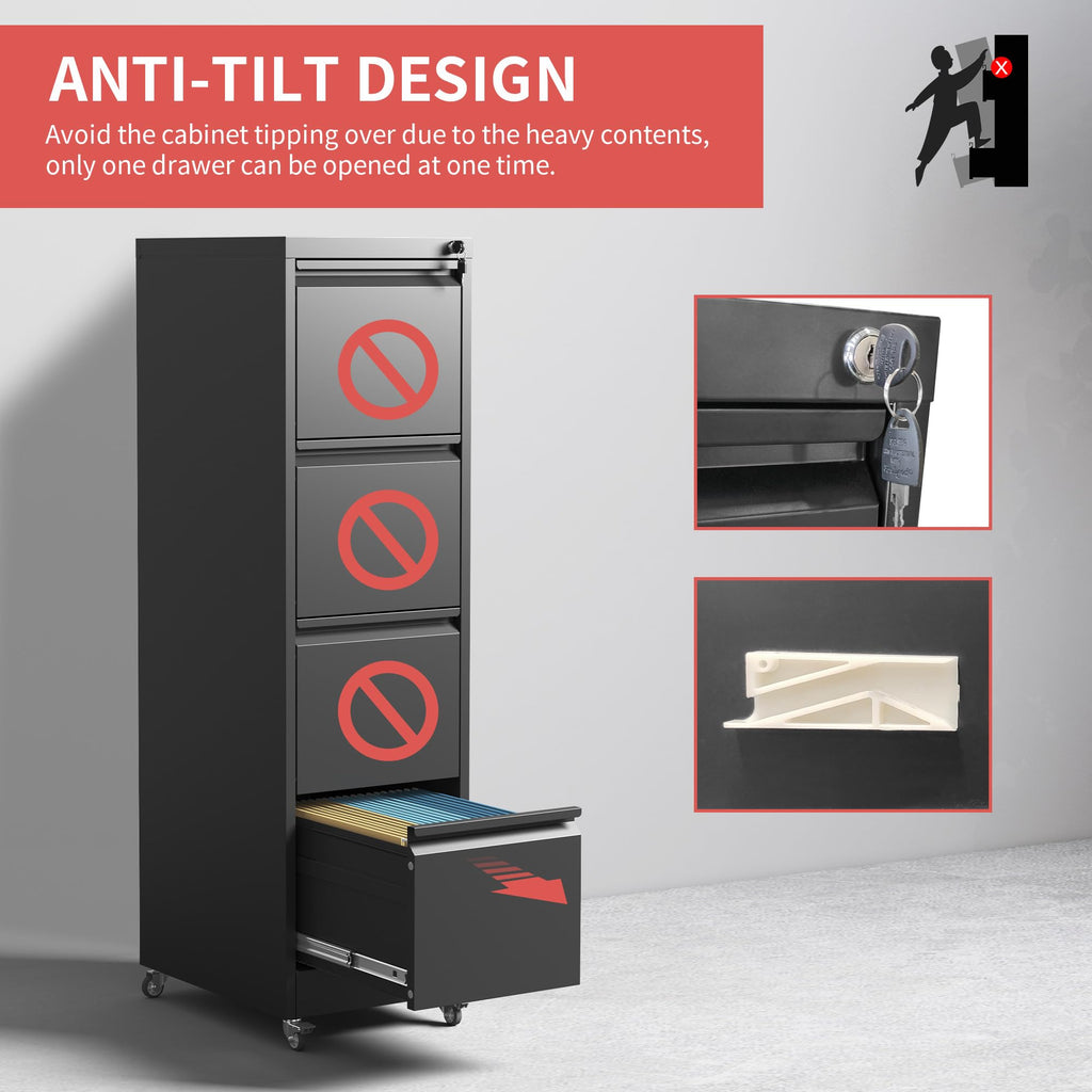 4 Drawer Black Metal File Cabinet with Lock V568494