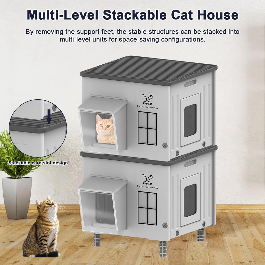 Heated Cat House with Safety Escape Doors and Heating Pads P926