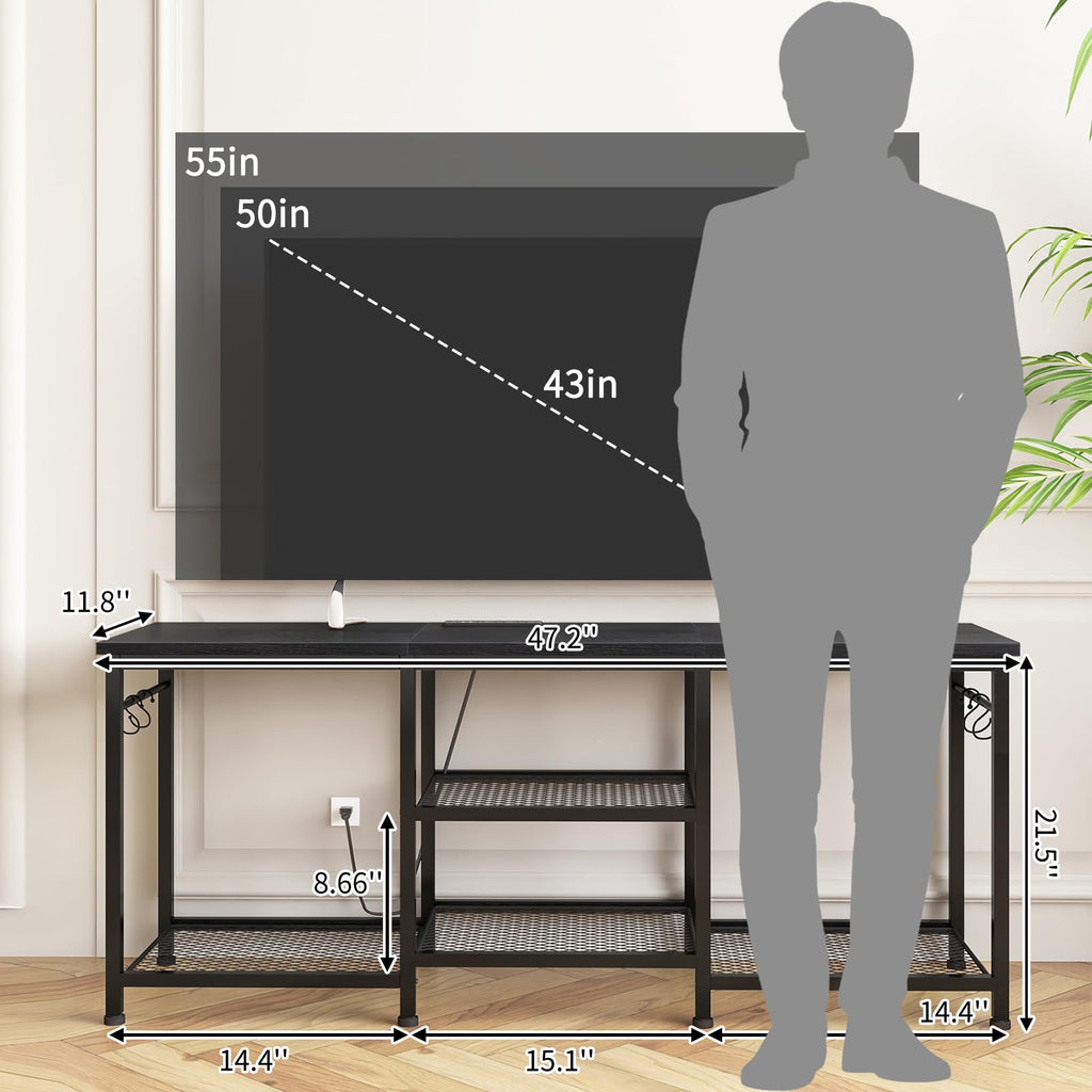 Black TV Stand with Outlets Q455