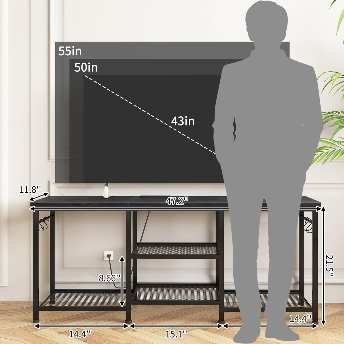 Black TV Stand with Outlets Q455