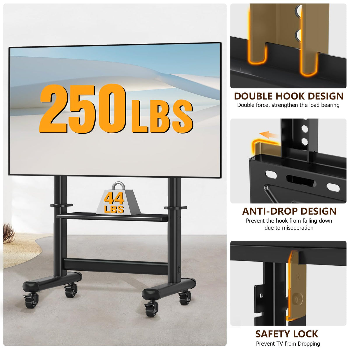 Mobile TV Cart Rolling TV Stand with Wheels for 55-120" TVs V25828