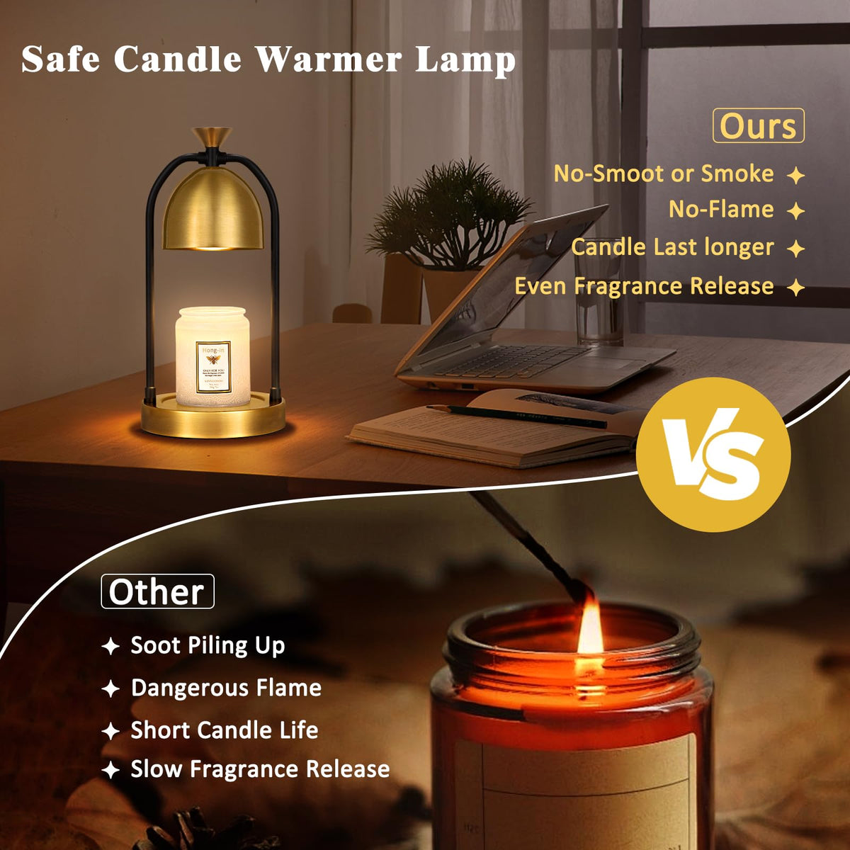 Gold Candle Warmer Lamp with Timer O5295