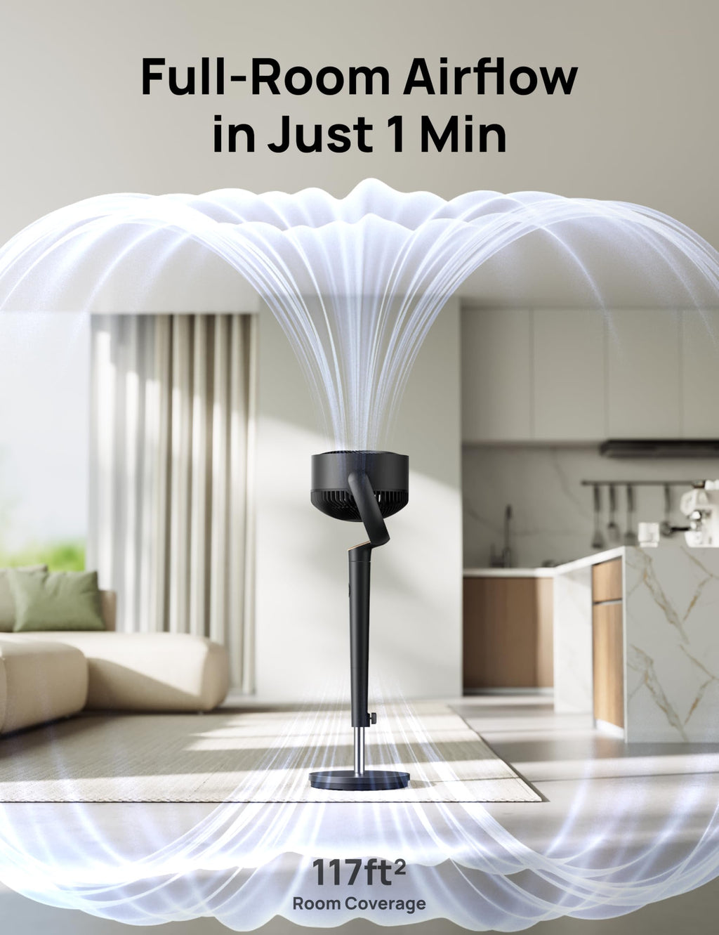 120° Oscillating Standing Fan, Quiet Floor Fan with DC Motor, 9 Speeds, 4 modes, 37-42" Adjustable Height, 9H Timer, Dark Gray Q597347