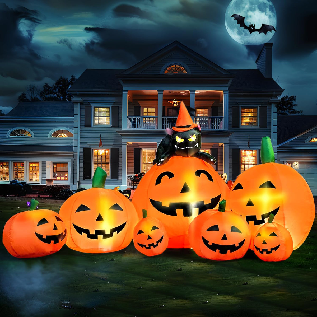 7 FT Long Halloween Inflatables Pumpkin Outdoor Decoration C397211