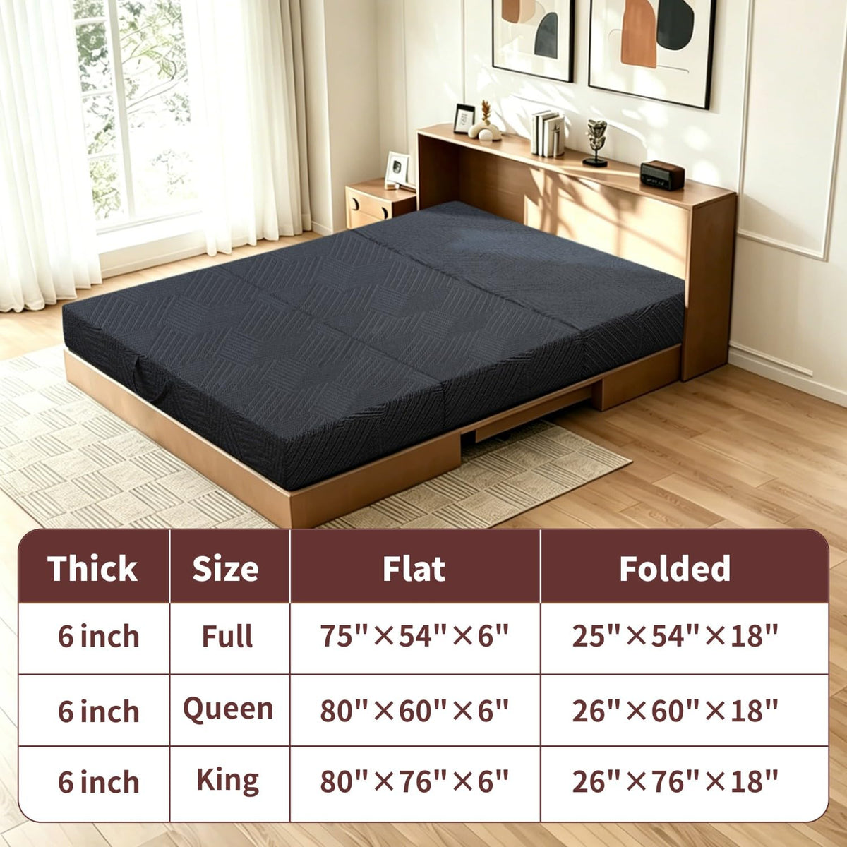 6 Inch Cooling Gel Memory Foam Trifold Mattress with Ice Silk Cover V952