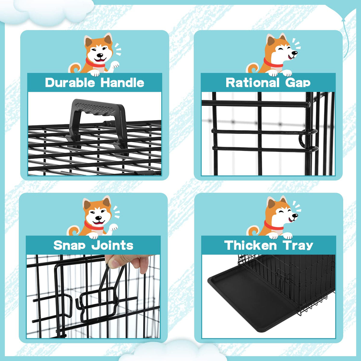 36 Inch Double-Door Metal Dog Crate with Tray and Divider O456423