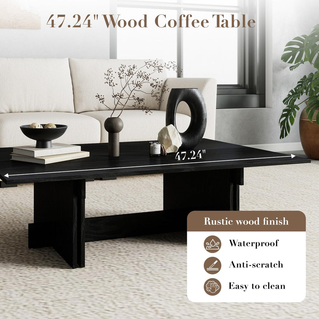 48" Rustic Wood Coffee Table with Geometric Base T87469