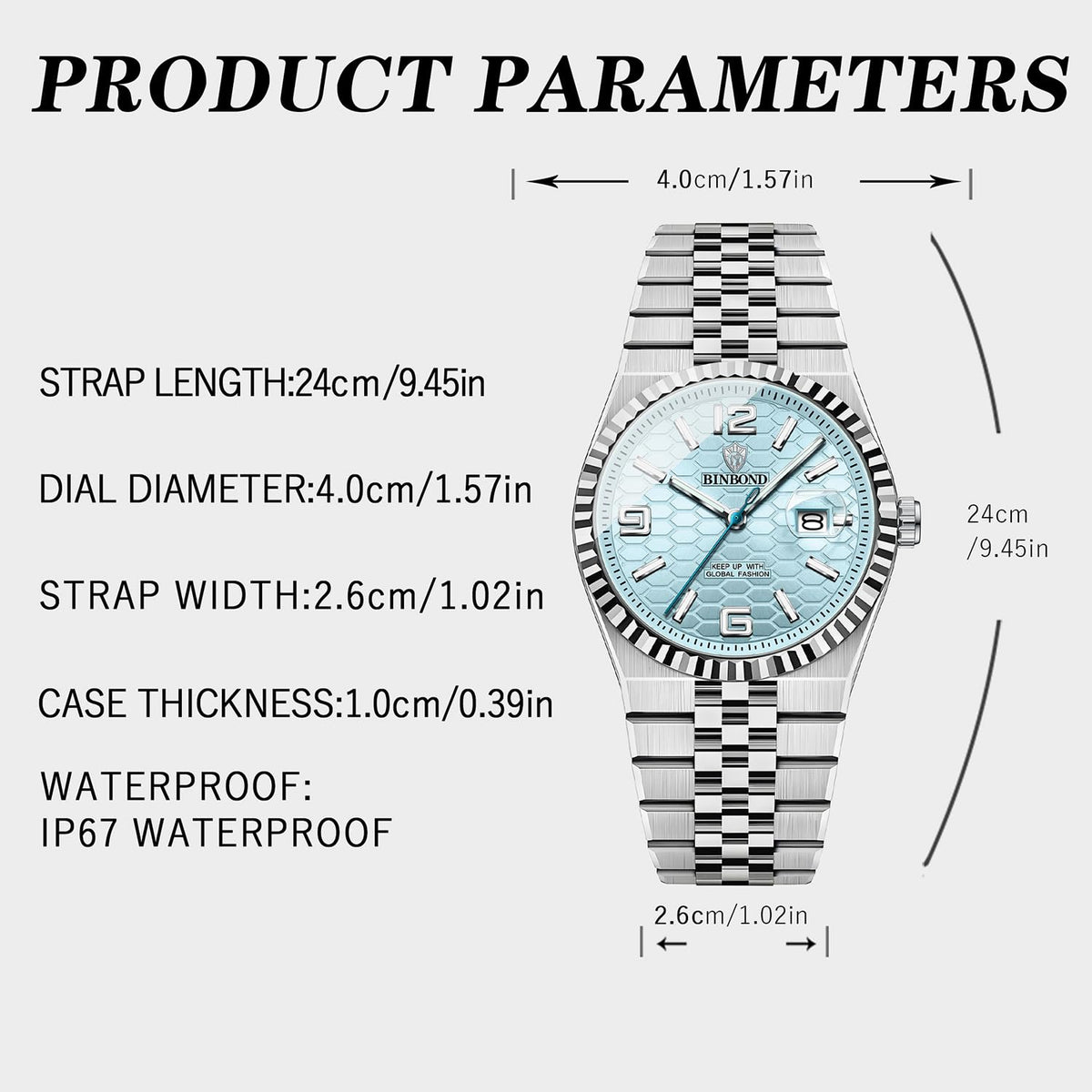 Men's 40mm Slim Quartz Wristwatch with Luminous Hands and Stainless Steel Strap F719