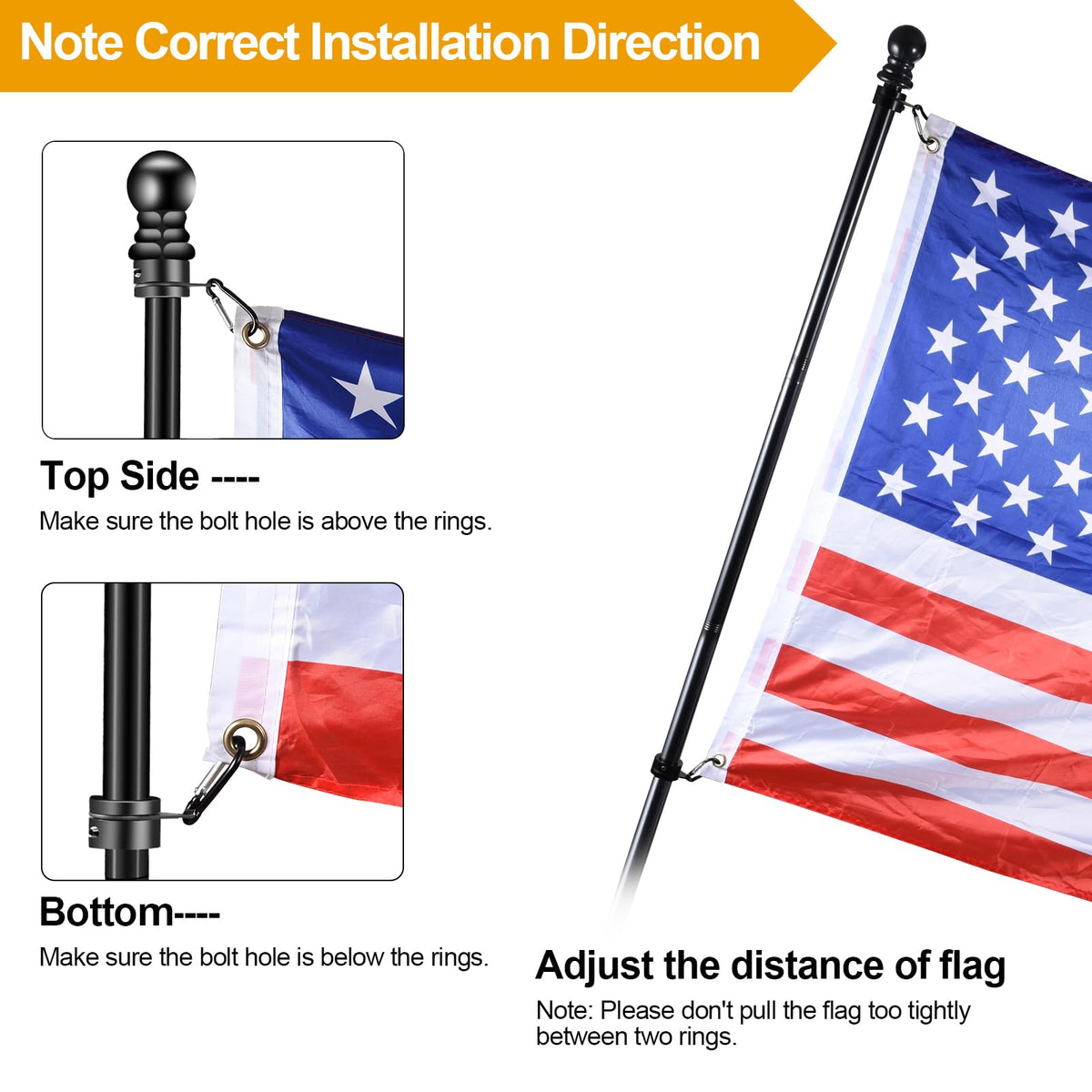 Black 7 FT Stainless Steel Flagpole Kit W5722