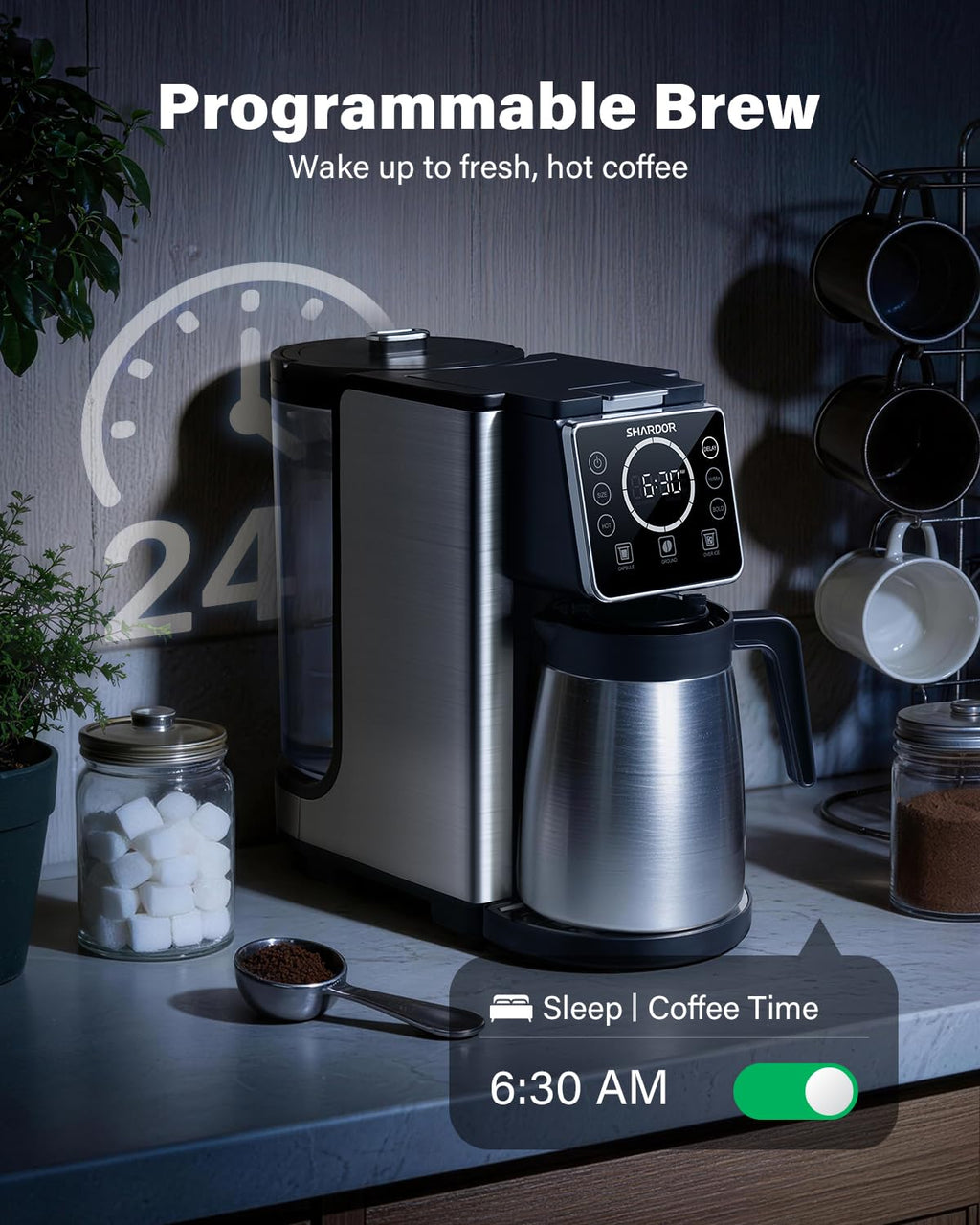 Single Serve & Carafe Coffee Maker, 6-24oz, Thermal Carafe B575443