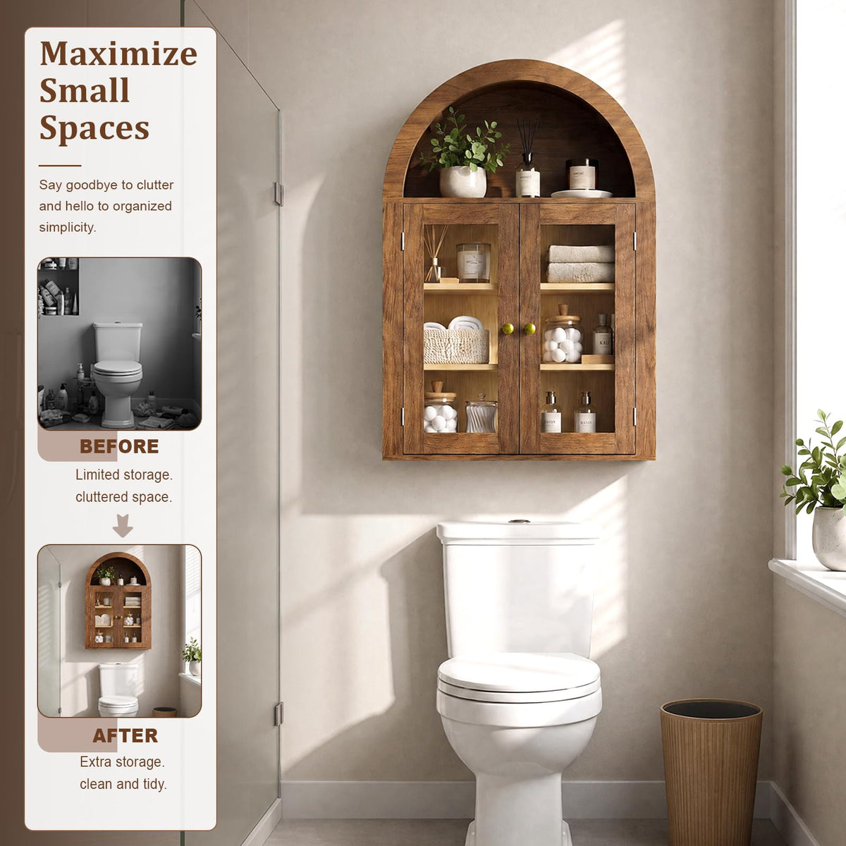 Wall Mount Medicine Cabinet with Glass Doors and Adjustable Shelves U5644