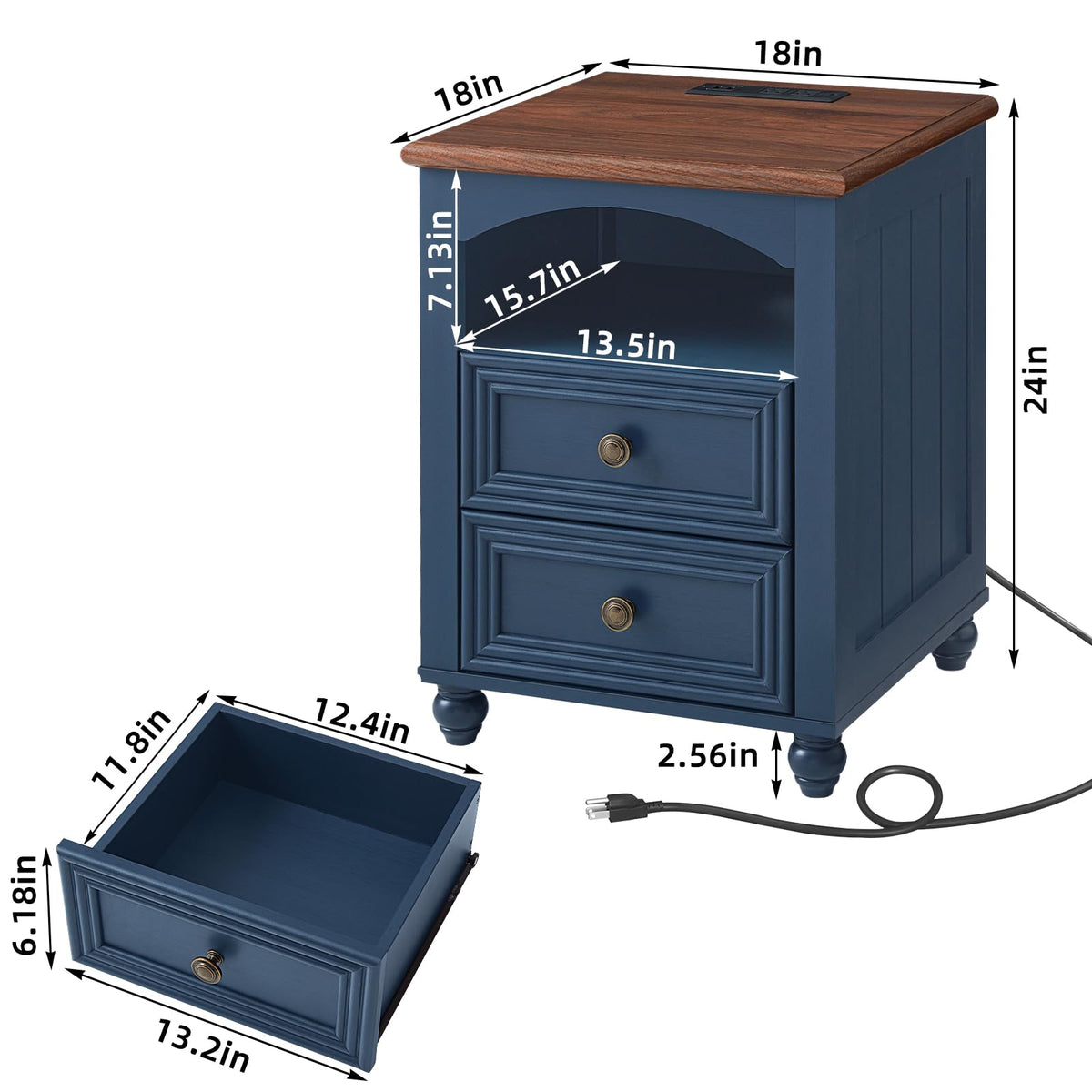 18" Nightstand with Charger Station D787