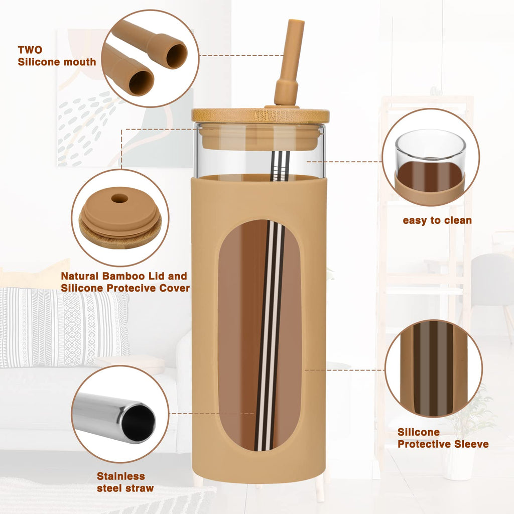22 oz Glass Tumbler with Lid & Straw W2986