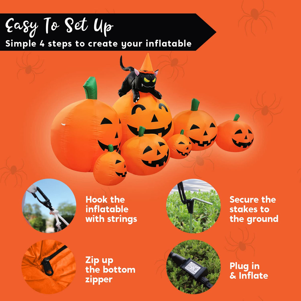 7 FT Long Halloween Inflatables Pumpkin Outdoor Decoration C397211