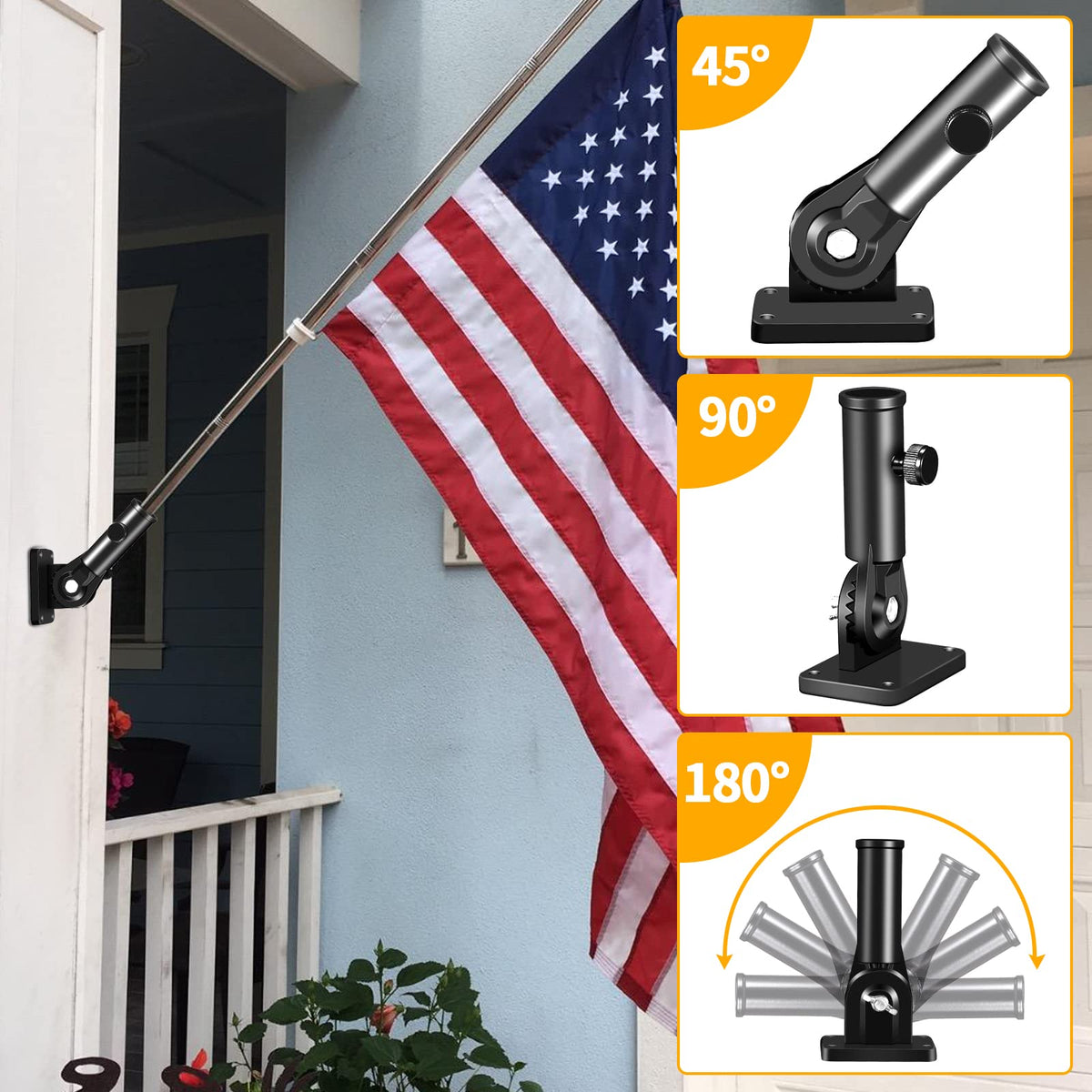 Black 7 FT Stainless Steel Flagpole Kit W5722
