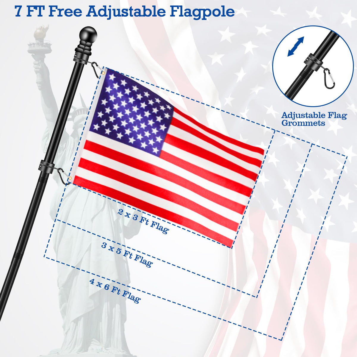 Black 7 FT Stainless Steel Flagpole Kit W5722
